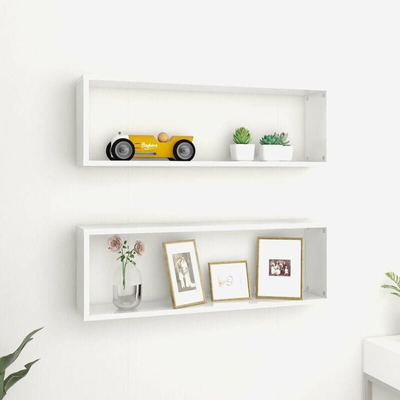 

Estantes cubo pared 2 uds aglomerado blanco brillo 80x15x26,5 cm