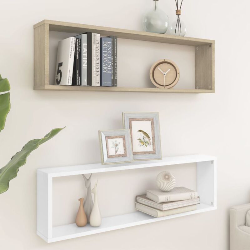 

Estantes cubo pared 2 uds aglomerado blanco roble 100x15x30 cm