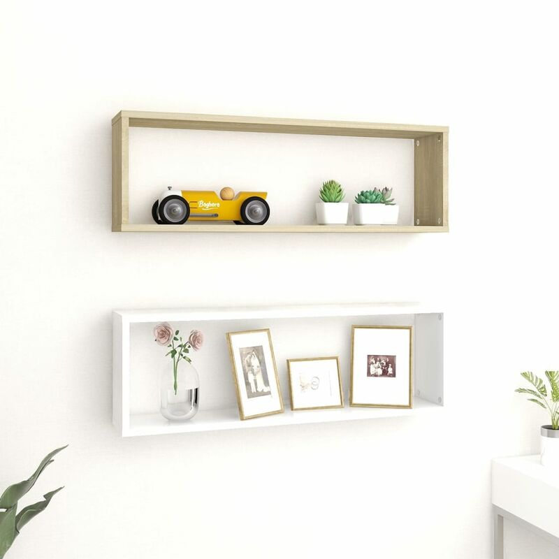 

Estantes cubo pared 2 uds aglomerado blanco roble 80x15x26,5 cm