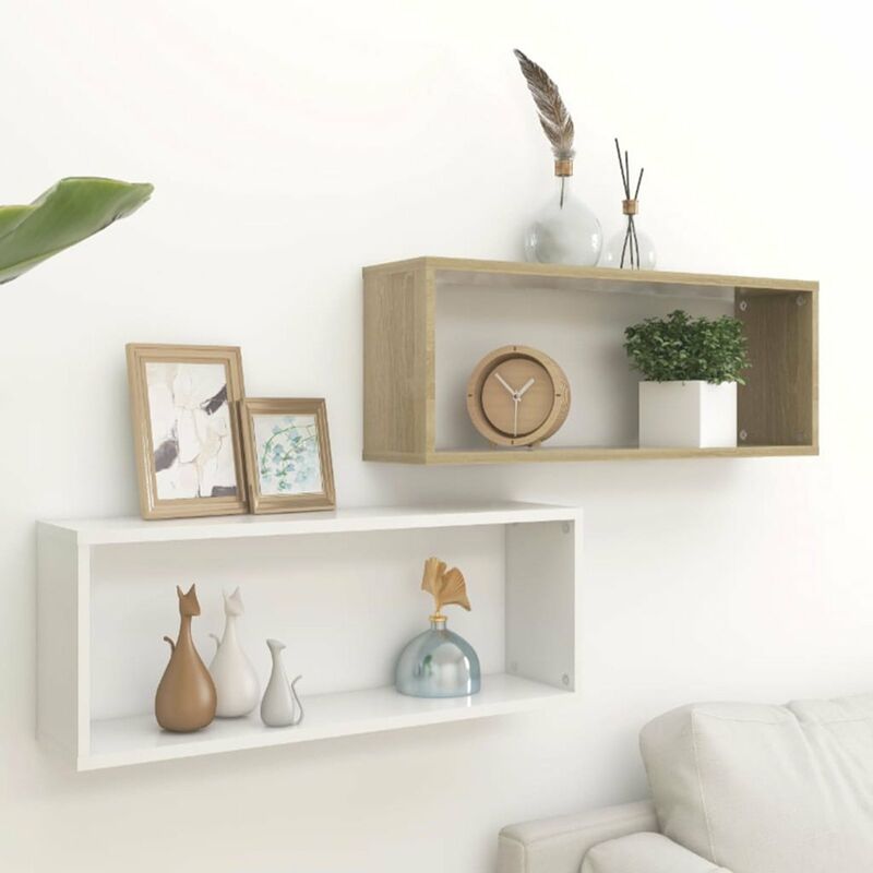 

Estantes cubo pared 2 uds aglomerado blanco y Sonoma 60x15x23cm