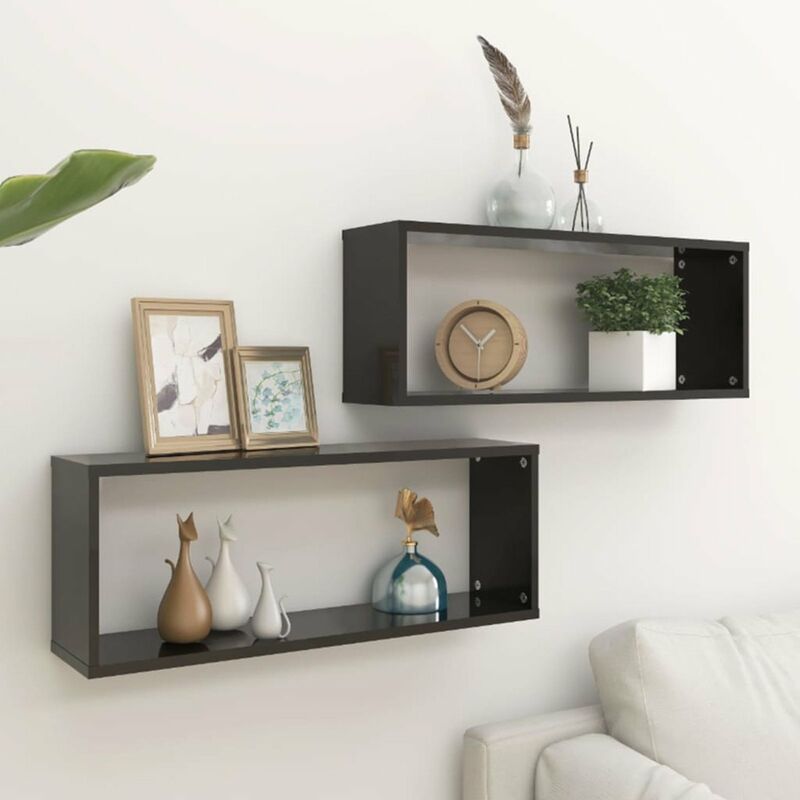 

Estantes cubo pared 2 uds aglomerado negro brillo 60x15x23 cm