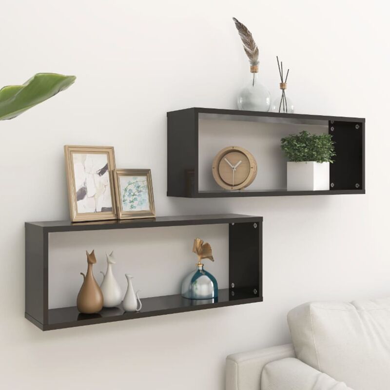 

Estantes cubo pared 2 uds aglomerado negro brillo 60x15x23 cm