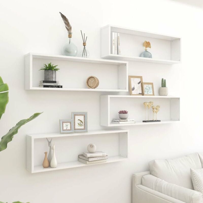 

Estantes cubo pared 4 uds aglomerado blanco brillo 100x15x30 cm