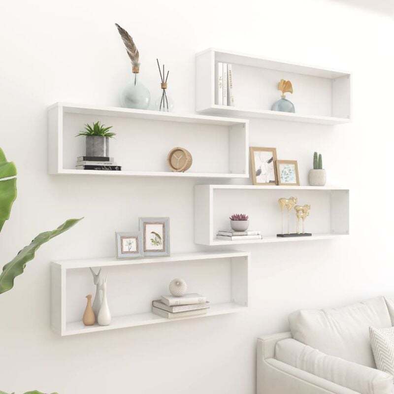 

Estantes cubo pared 4 uds aglomerado blanco brillo 100x15x30 cm