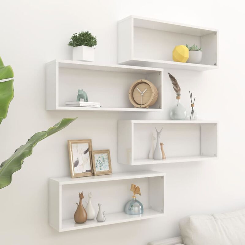 

Estantes cubo pared 4 uds aglomerado blanco brillo 60x15x23 cm