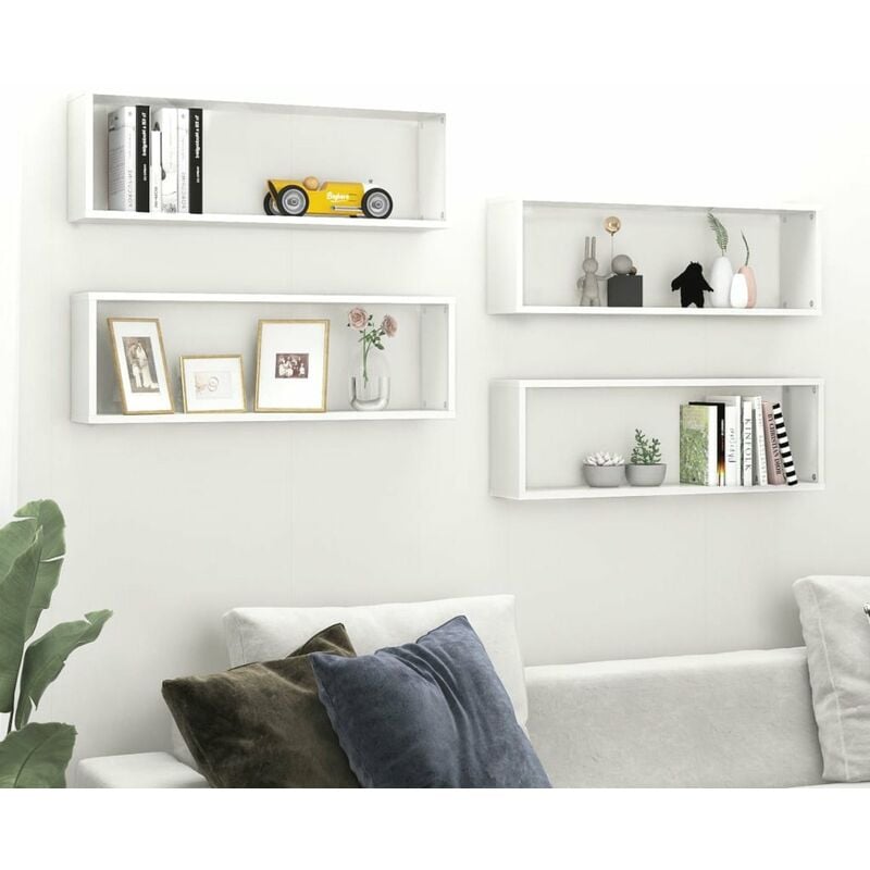 

Estantes cubo pared 4 uds aglomerado blanco brillo 80x15x26,5cm