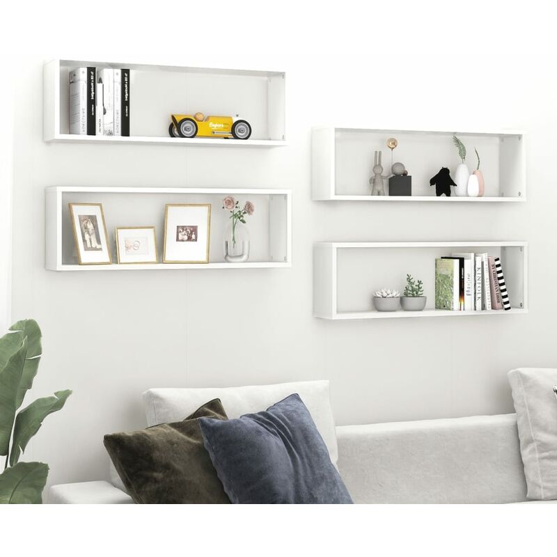 

Estantes cubo pared 4 uds aglomerado blanco brillo 80x15x26,5cm
