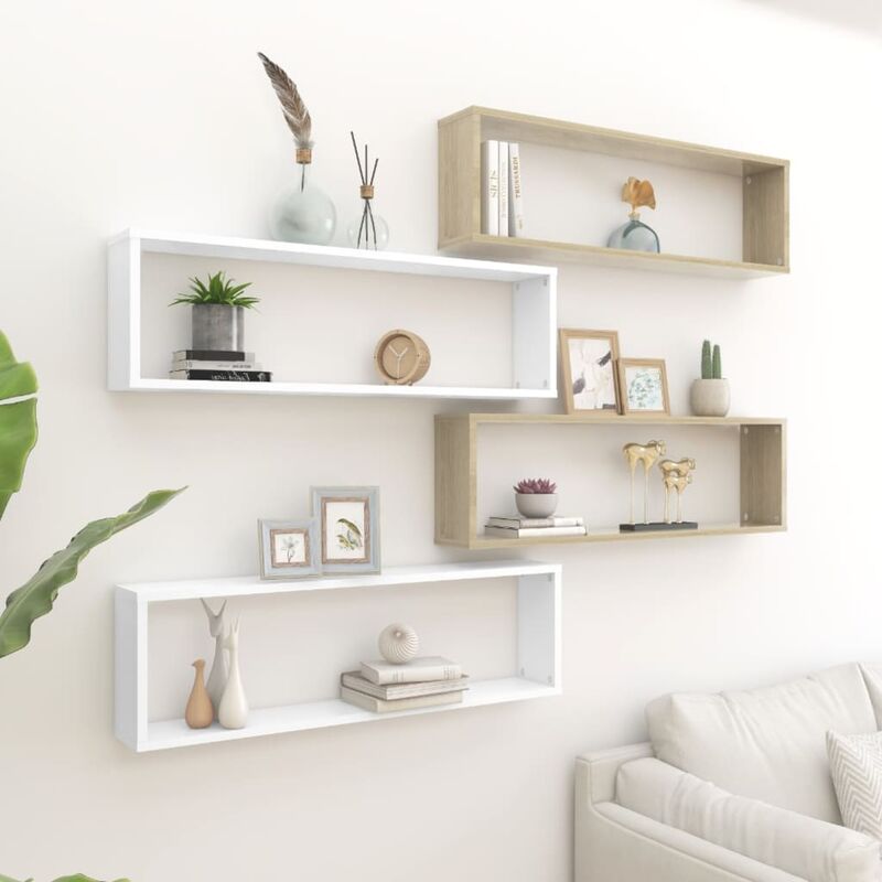 

Estantes cubo pared 4 uds aglomerado blanco roble 100x15x30 cm