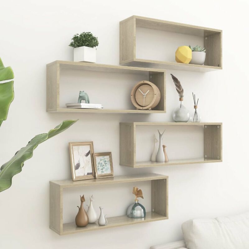 

Estantes cubo pared 4 uds aglomerado blanco y Sonoma 60x15x23cm