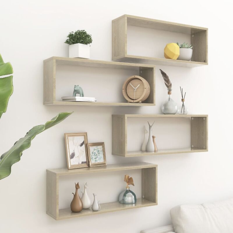 

Estantes cubo pared 4 uds aglomerado blanco y Sonoma 60x15x23cm