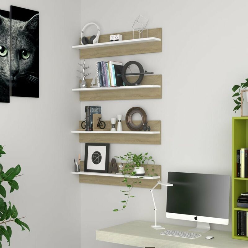 

Estantes cubo pared 4 uds blanco y roble Sonoma 80x11,5x18 cm