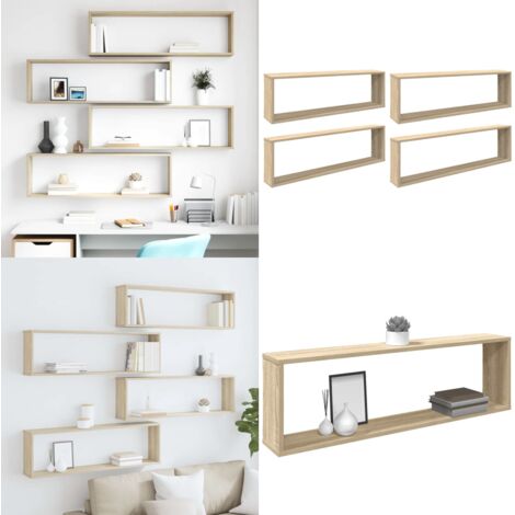 Estantes cubo pared 4uds contrachapado roble Sonoma 100x15x30cm - Estantería de madera - Estantería de roble