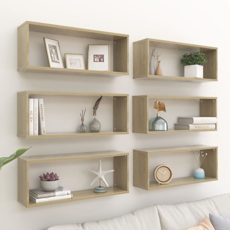 

Estantes cubo pared 6 uds aglomerado blanco y Sonoma 60x15x23cm