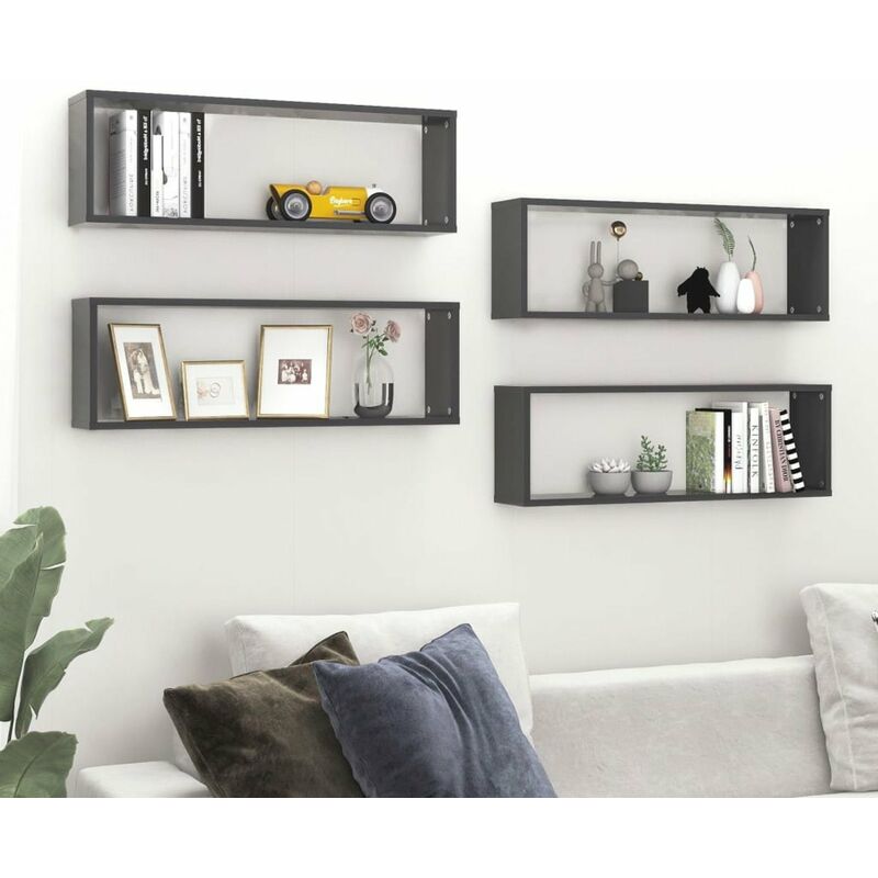 

Estantes cubos de pared 2 uds aglomerado gris 80x15x26,5 cm