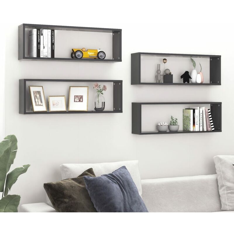 

Estantes cubos de pared 2 uds aglomerado gris 80x15x26,5 cm