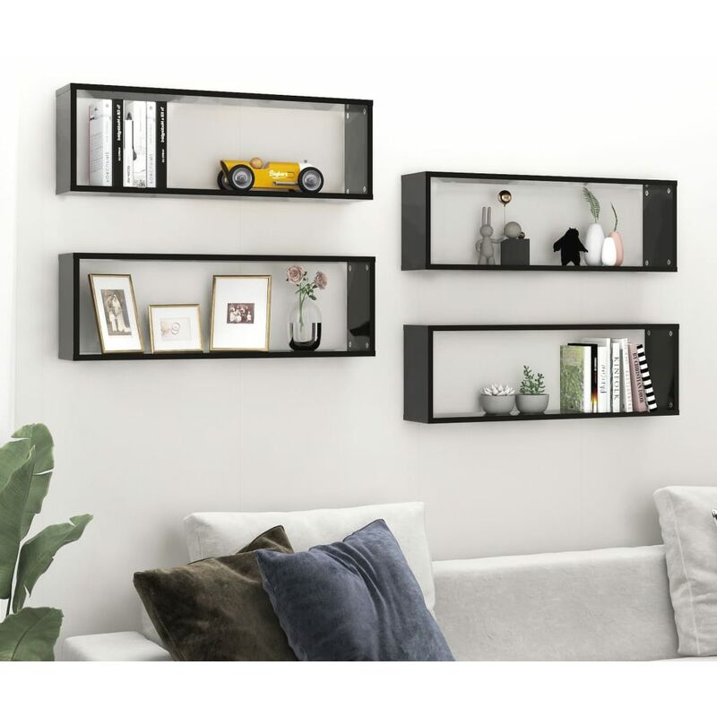 

Estantes cubos de pared 4 uds aglomerado negro 80x15x26,5 cm