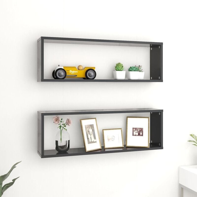 

Estantes cubos de pared 6 uds aglomerado gris 80x15x26,5 cm