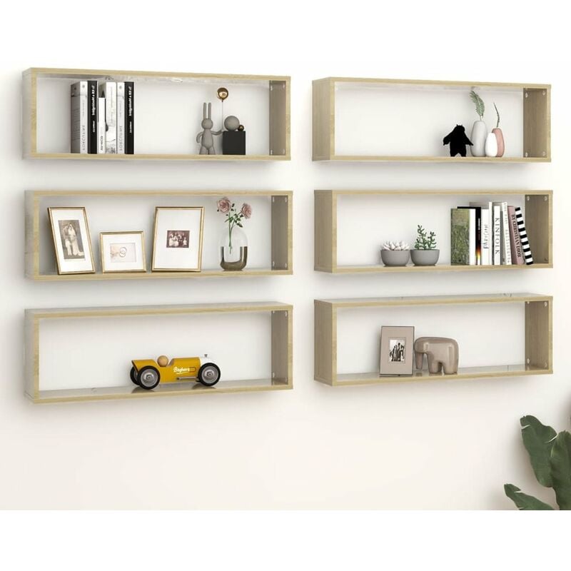 

Estantes cubos de pared 6 uds aglomerado negro 80x15x26,5 cm