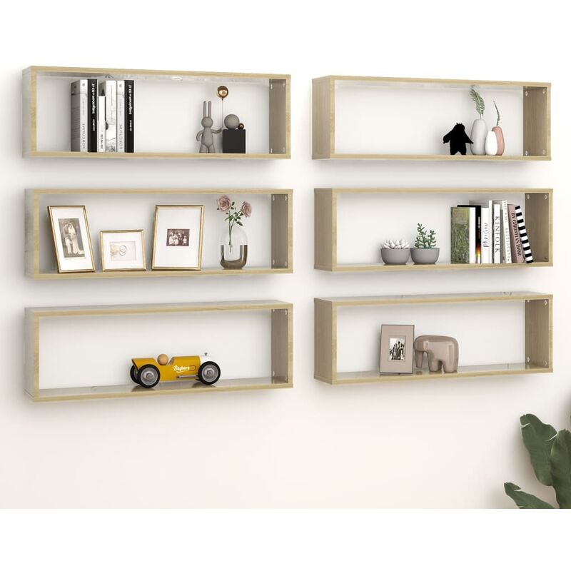 

Estantes cubos de pared 6 uds aglomerado negro 80x15x26,5 cm