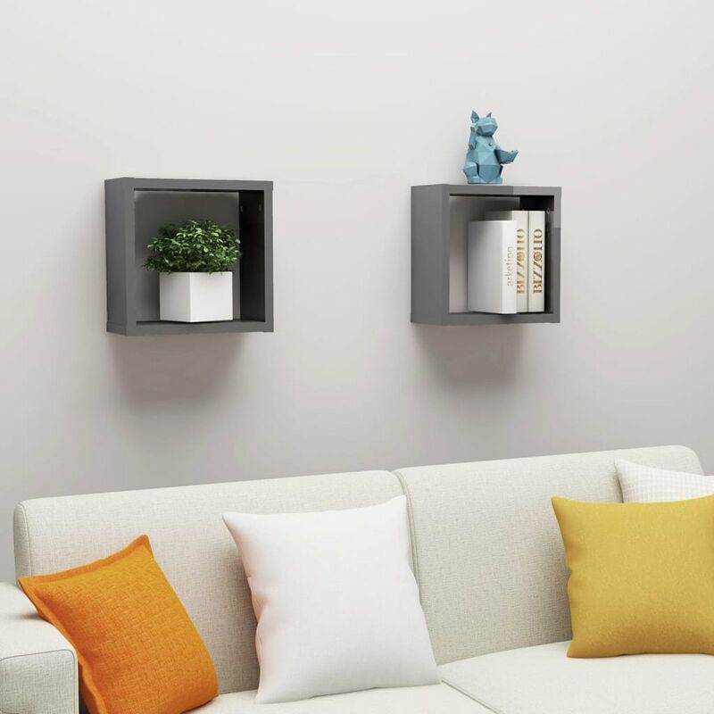 

Estantes cubos pared 2 uds aglomerado gris brillante 30x15x30cm