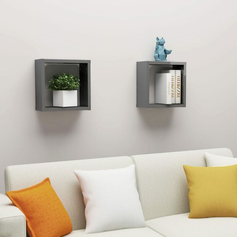 

Estantes cubos pared 2 uds aglomerado gris brillante 30x15x30cm