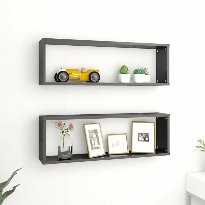 

Estantes cubos pared 2 uds aglomerado gris brillo 80x15x26,5 cm