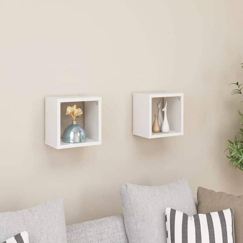 

Estantes cubos pared 2 uds blanco brillante 22x15x22 cm
