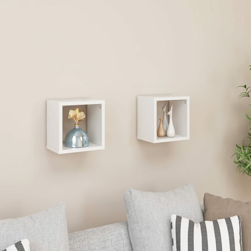 

Estantes cubos pared 2 uds blanco brillante 22x15x22 cm