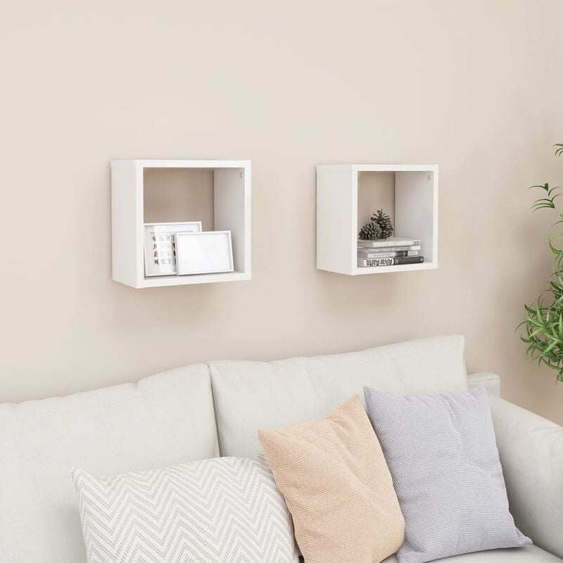 

Estantes cubos pared 2 uds blanco brillo 26x15x26 cm