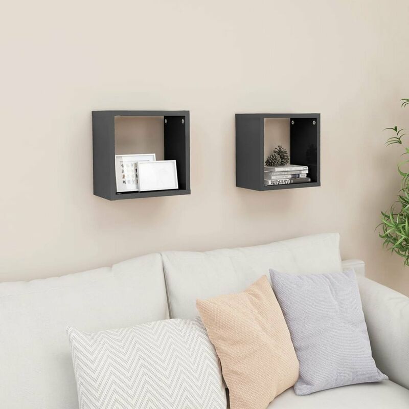

Estantes cubos pared 2 uds gris brillante 26x15x26 cm