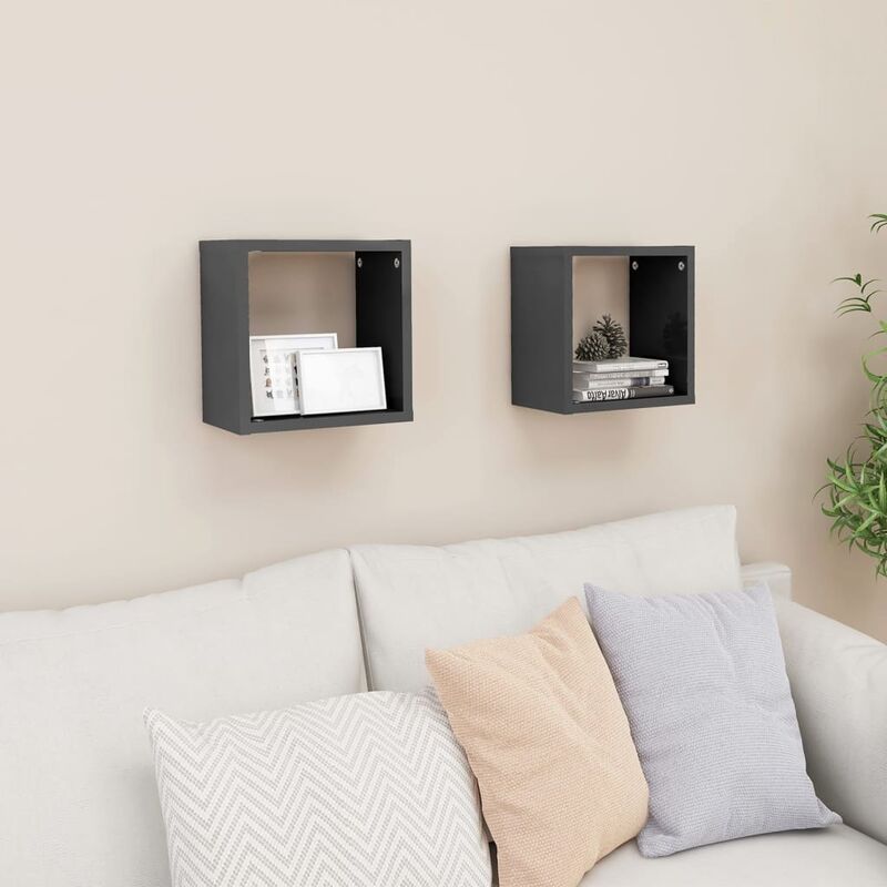 

Estantes cubos pared 2 uds gris brillante 26x15x26 cm