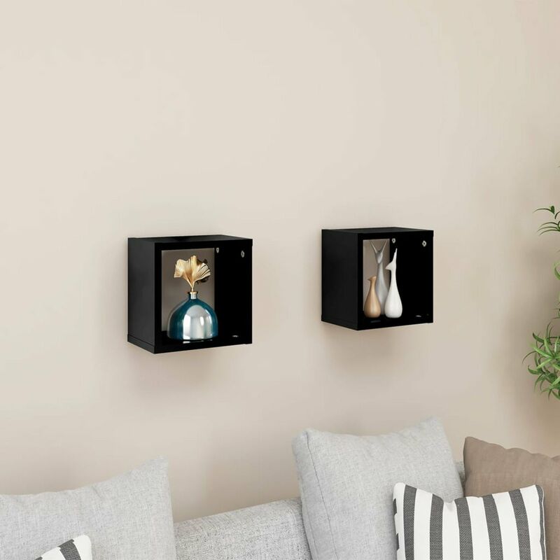 

Estantes cubos pared 2 uds negro brillante 22x15x22 cm