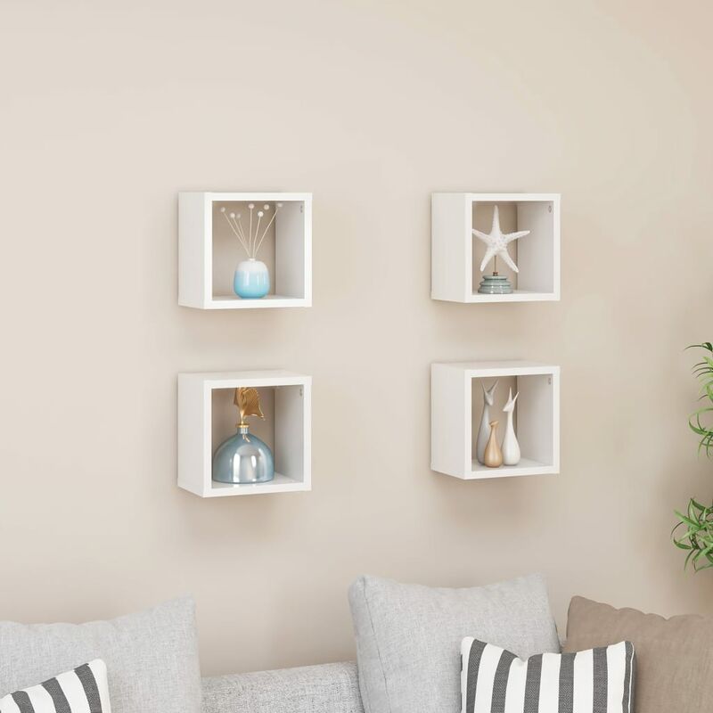 

Estantes cubos pared 4 uds blanco brillante 22x15x22 cm