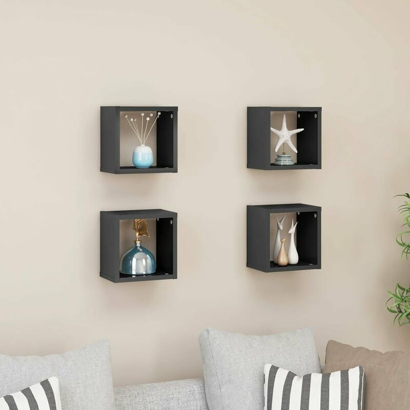

Estantes cubos pared 4 uds gris brillante 22x15x22 cm