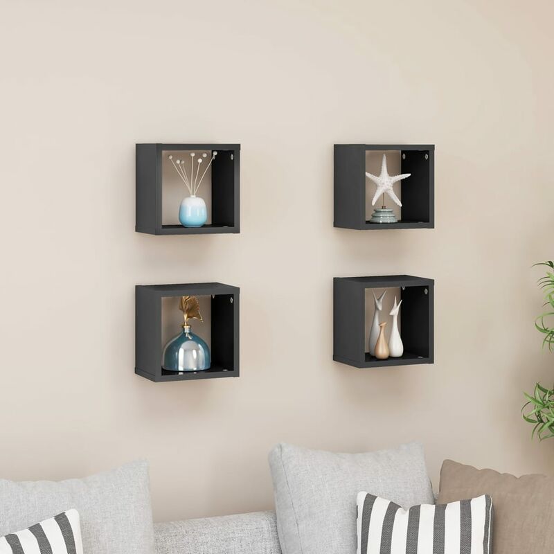 

Estantes cubos pared 4 uds gris brillante 22x15x22 cm