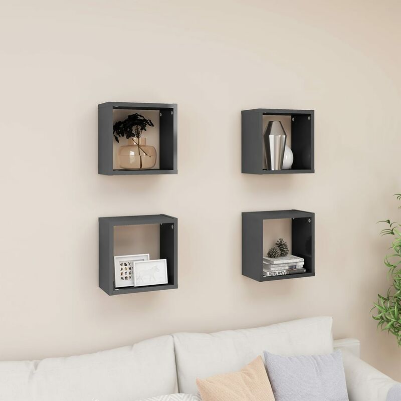 

Estantes cubos pared 4 uds gris brillante 26x15x26 cm