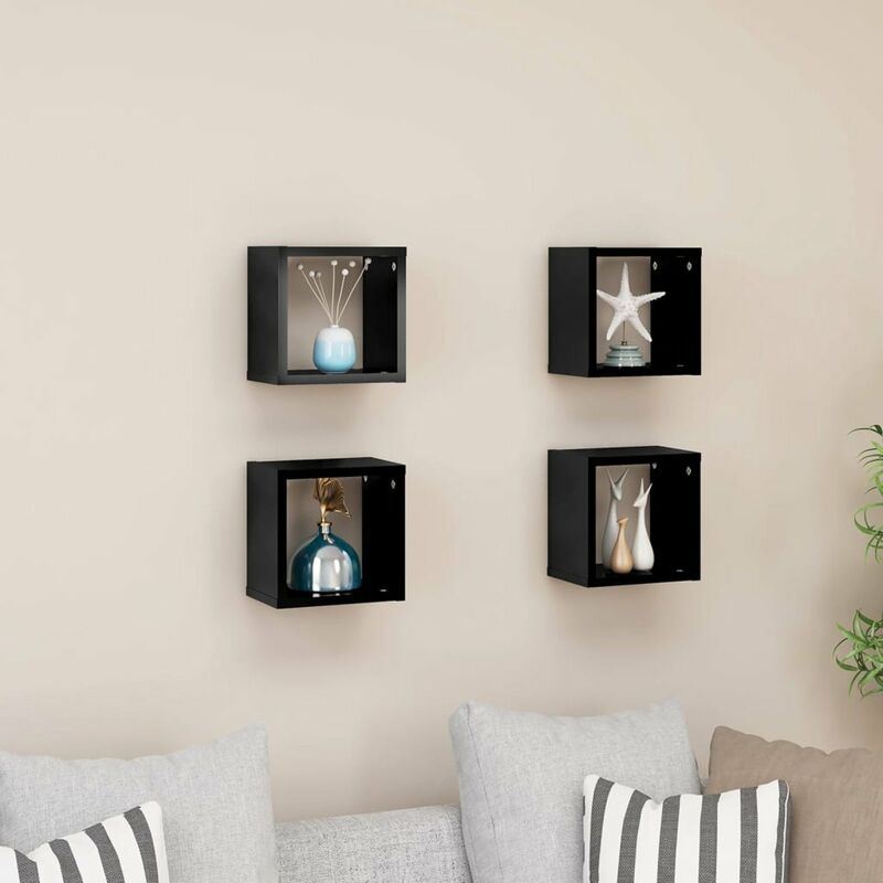 

Estantes cubos pared 4 uds negro brillante 22x15x22 cm
