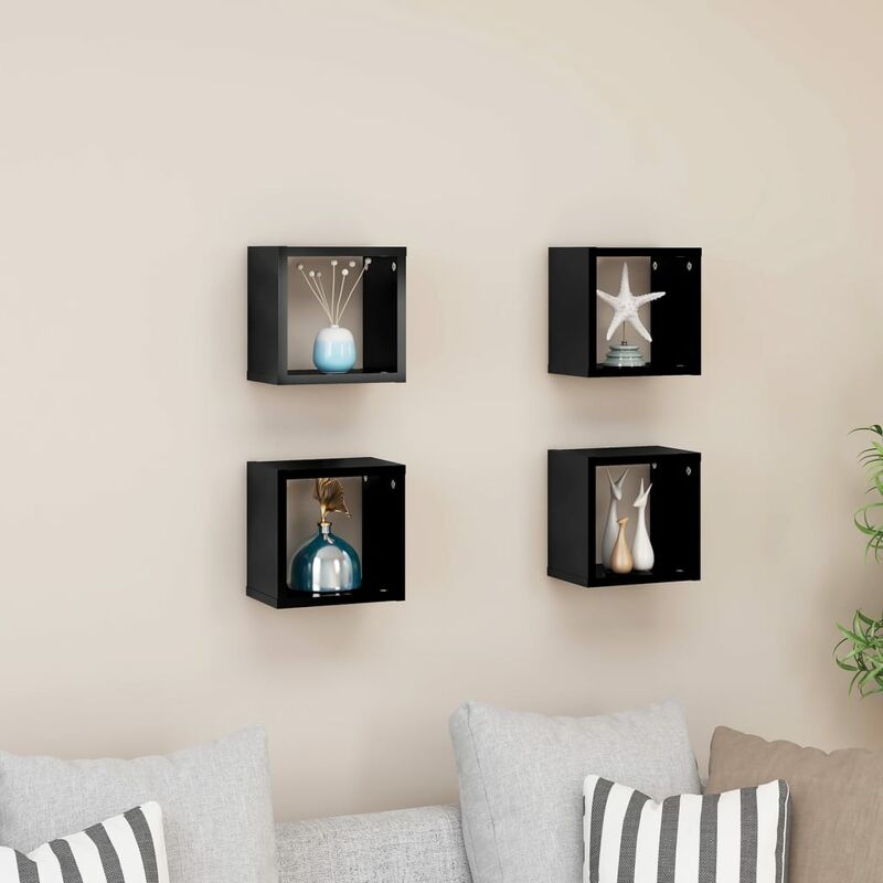

Estantes cubos pared 4 uds negro brillante 22x15x22 cm