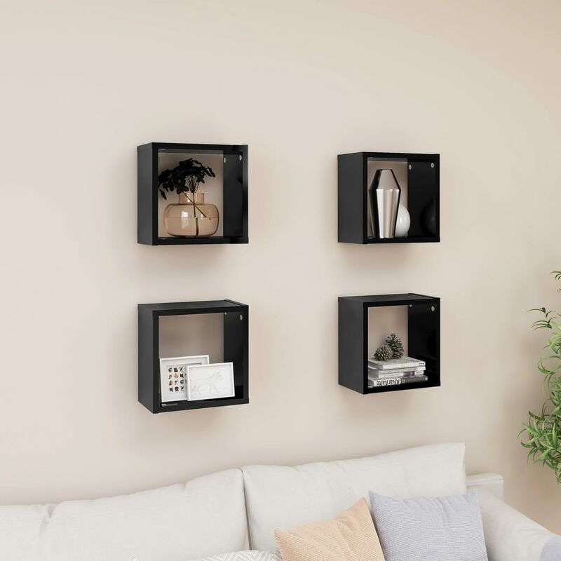 

Estantes cubos pared 4 uds negro brillante 26x15x26 cm
