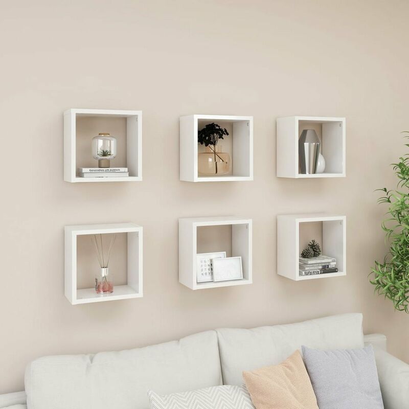 

Estantes cubos pared 6 uds blanco brillo 26x15x26 cm