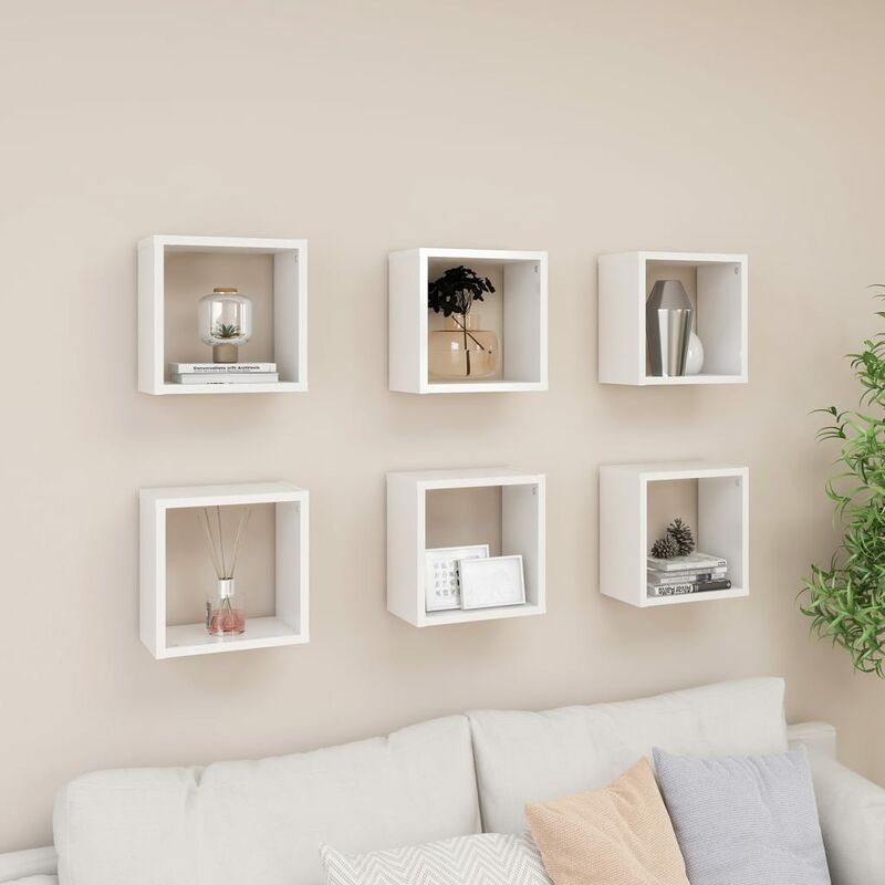 

Estantes cubos pared 6 uds blanco brillo 26x15x26 cm