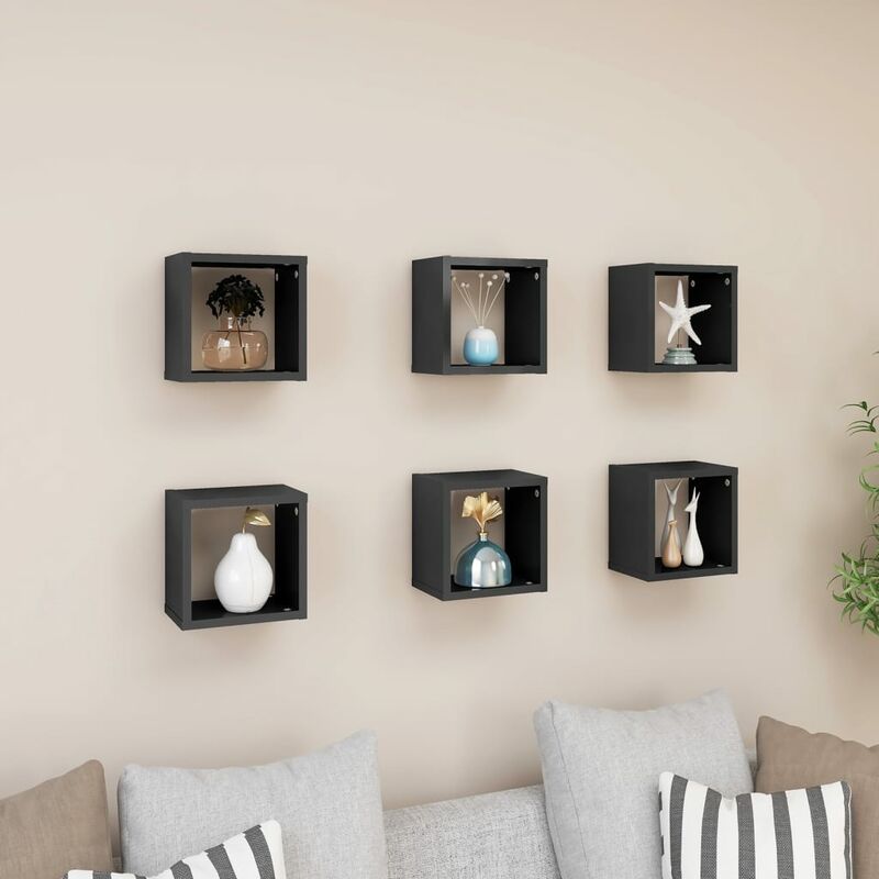 

Estantes cubos pared 6 uds gris brillante 22x15x22 cm