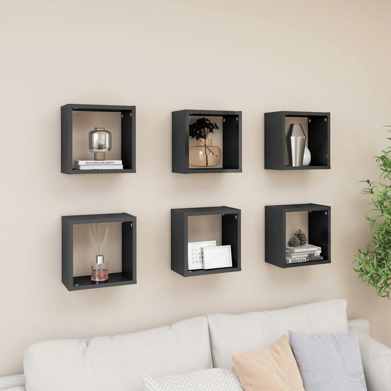 

Estantes cubos pared 6 uds gris brillante 26x15x26 cm