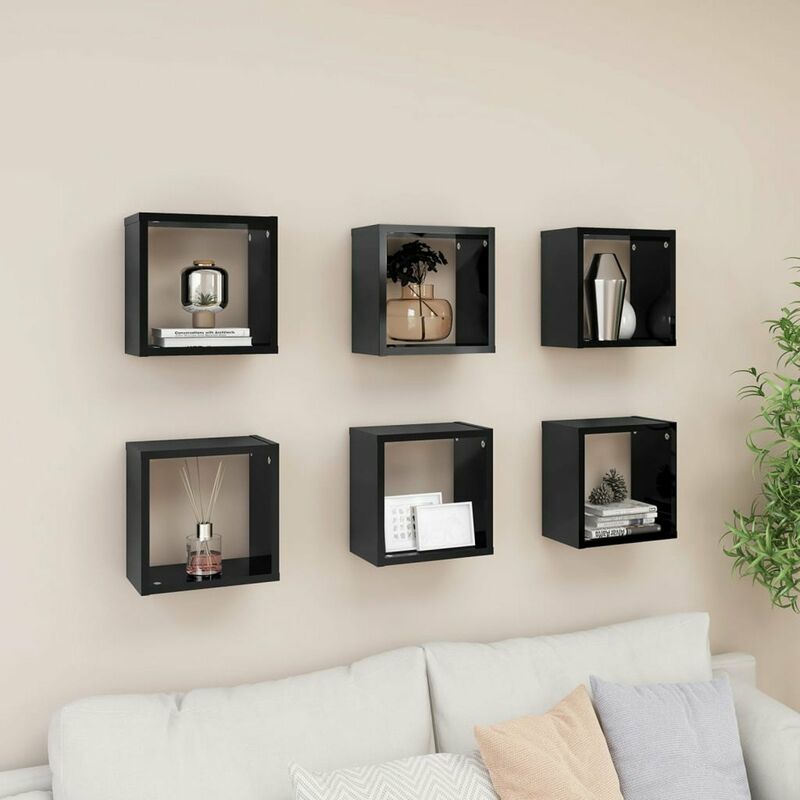 

Estantes cubos pared 6 uds negro brillante 26x15x26 cm
