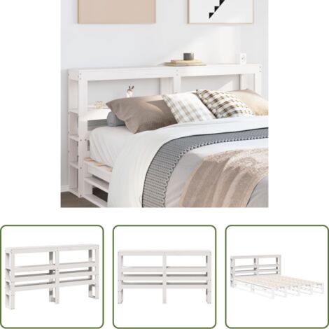 Estantes de almacenamiento -  Cabecero de cama con estantes madera maciza pino blanco 150 cm