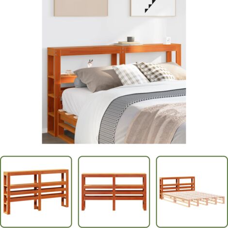 Estantes de almacenamiento -  Cabecero de cama con estantes madera maciza pino marrón 150 cm