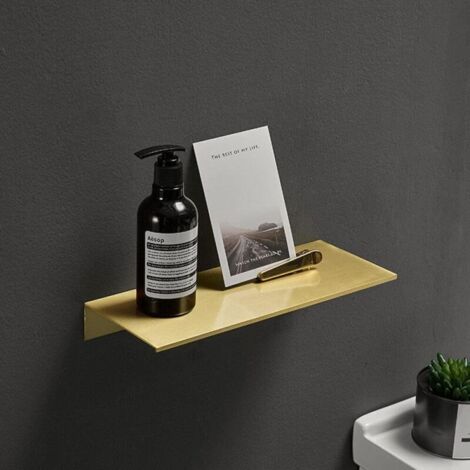 Estantes de aluminio cepillado color oro para baño, champú y cosméticos, estantes de pared para inodoro y ducha, accesorios de almacenamiento, 20 cm