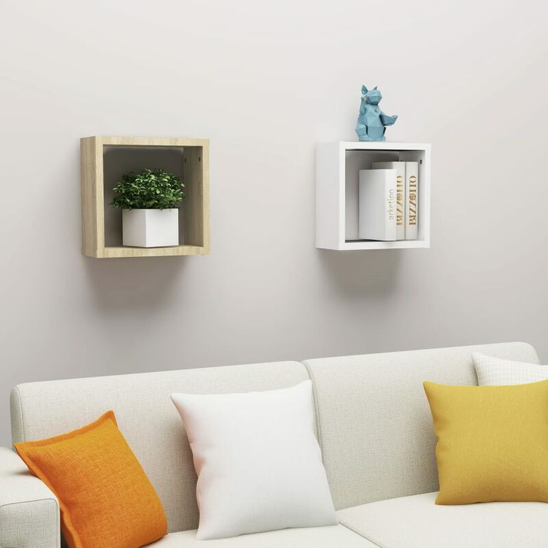 

Estantes de cubo de pared 2 uds blanco roble 30x15x30 cm
