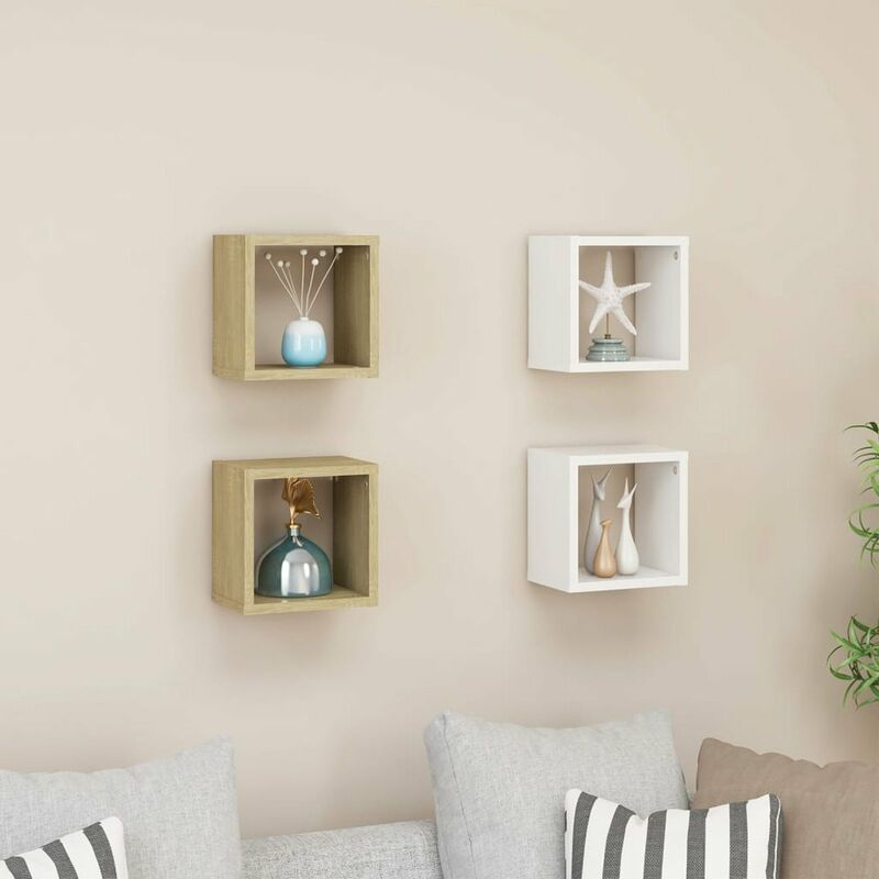 

Estantes de cubo de pared 4 uds blanco roble 22x15x22 cm