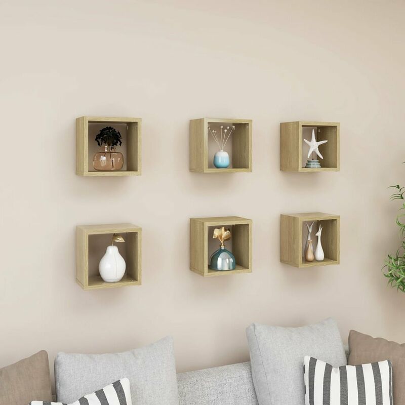 

Estantes de cubo de pared 6 uds color roble 22x15x22 cm
